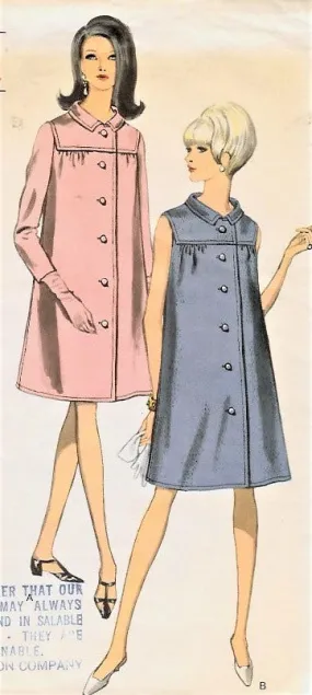 1960s MOD Maternity Coat Dress Pattern VOGUE 7032 Flattering Front Button Coatdress Bust 36 Vintage Sewing Pattern UNCUT