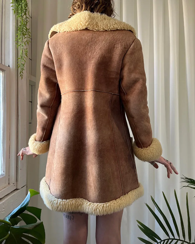 70s Sheepskin Shearling Coat | S-M