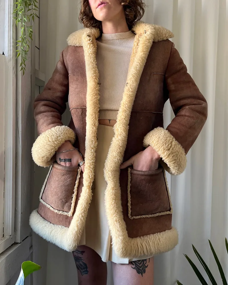 70s Sheepskin Shearling Coat | S-M