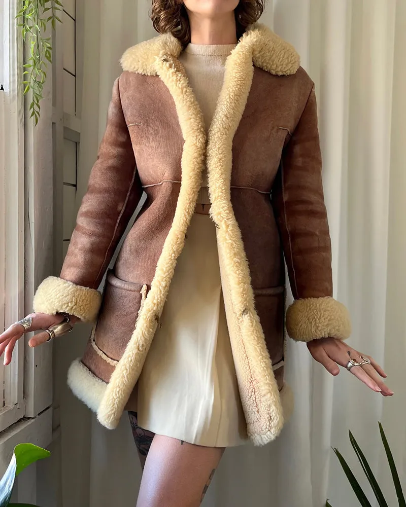 70s Sheepskin Shearling Coat | S-M