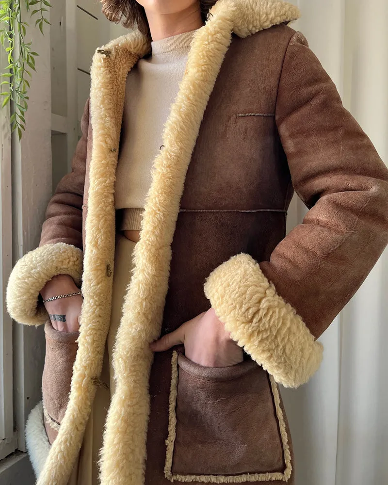 70s Sheepskin Shearling Coat | S-M