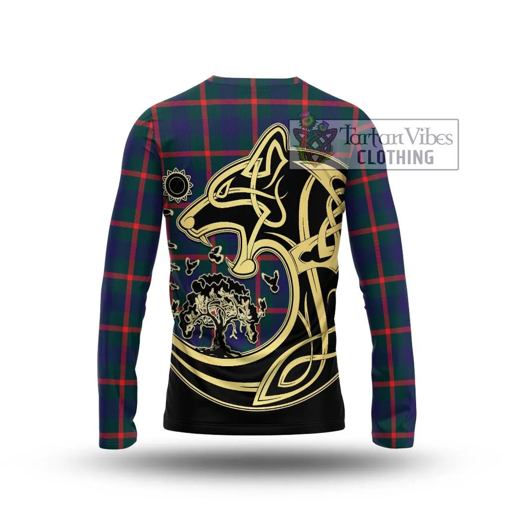 Agnew Tartan Long Sleeve T-Shirt with Family Crest Celtic Wolf Style