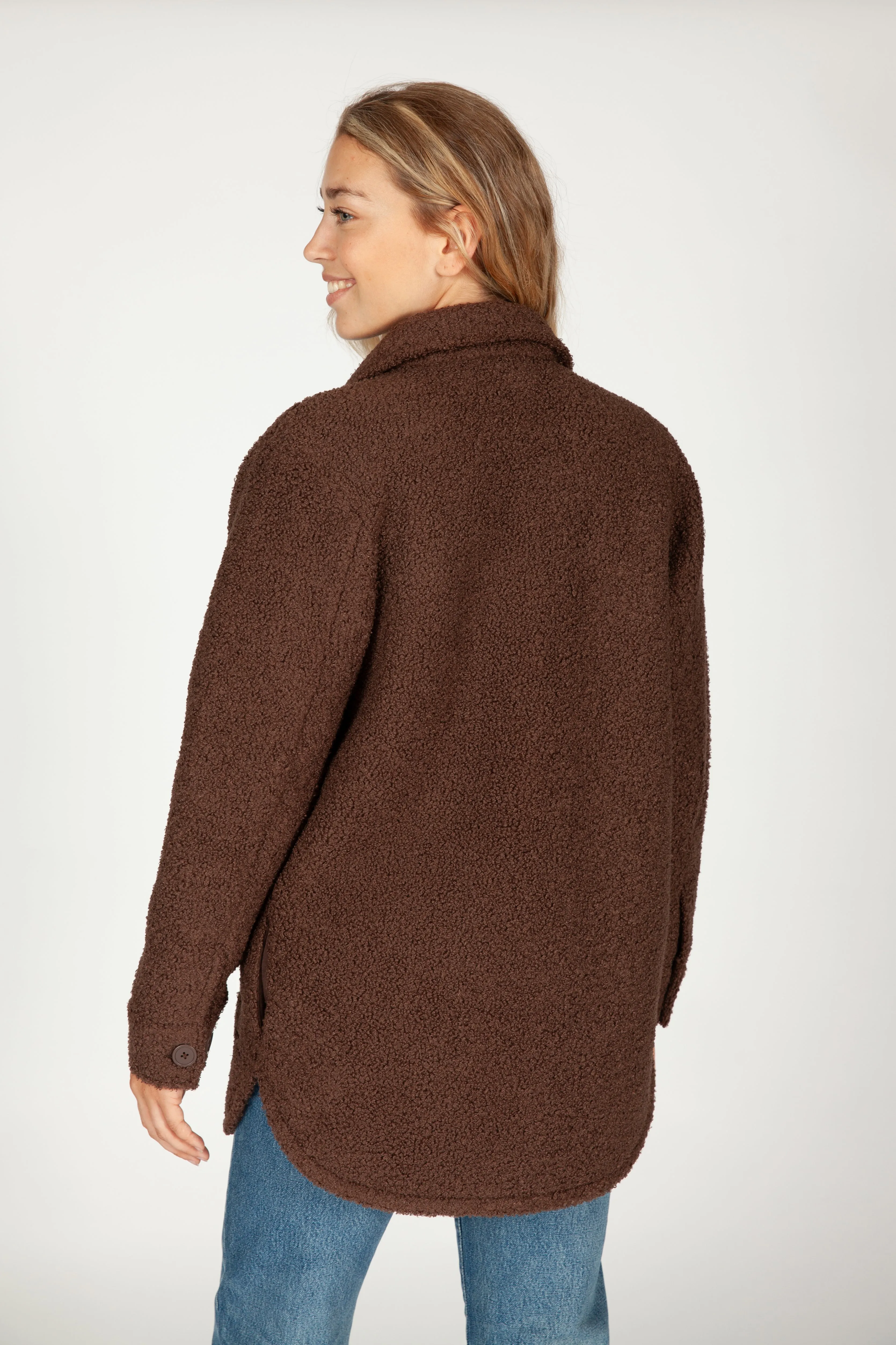 Amber Teddy sherpa shacket in espresso