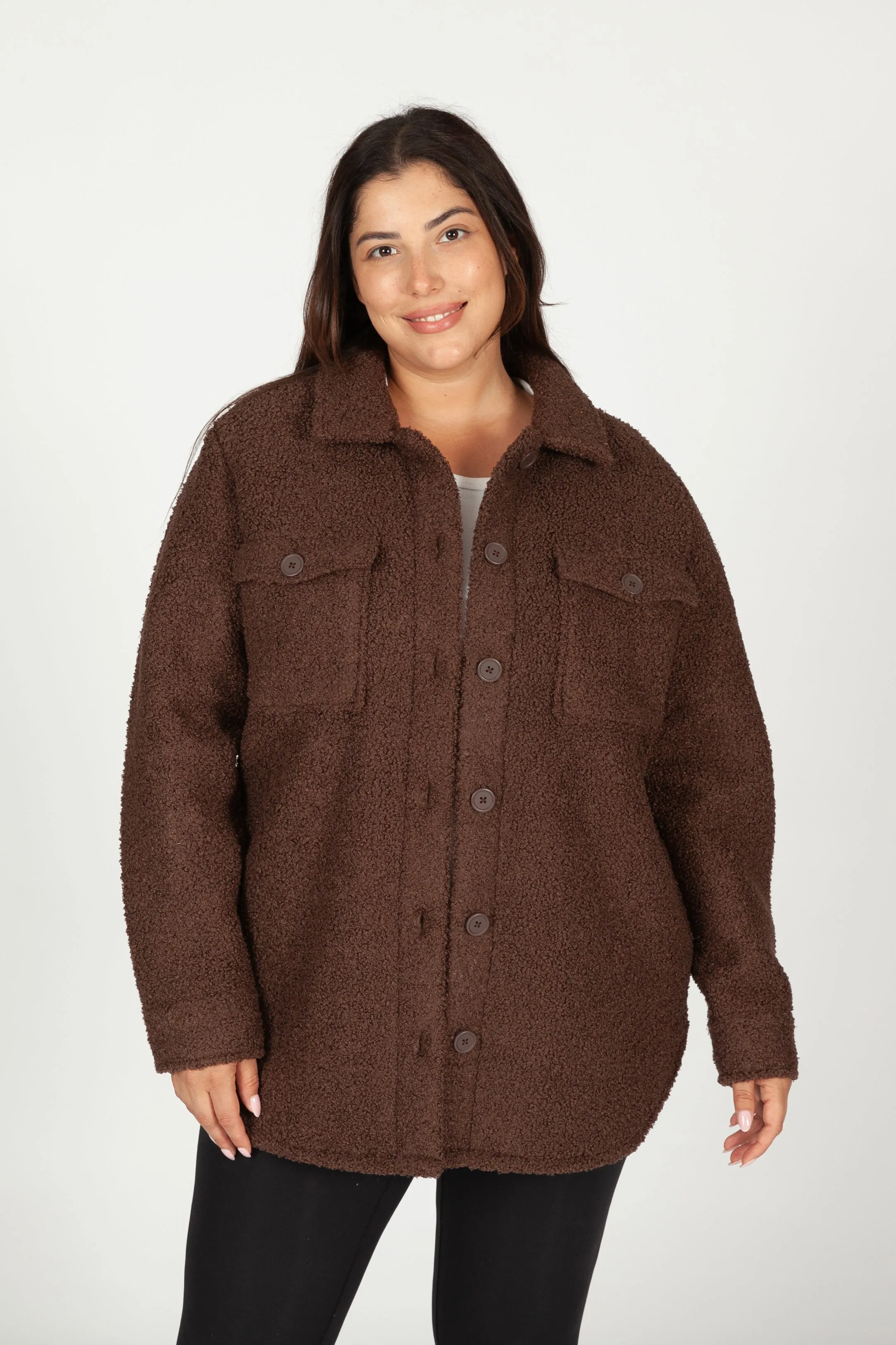 Amber Teddy sherpa shacket in espresso