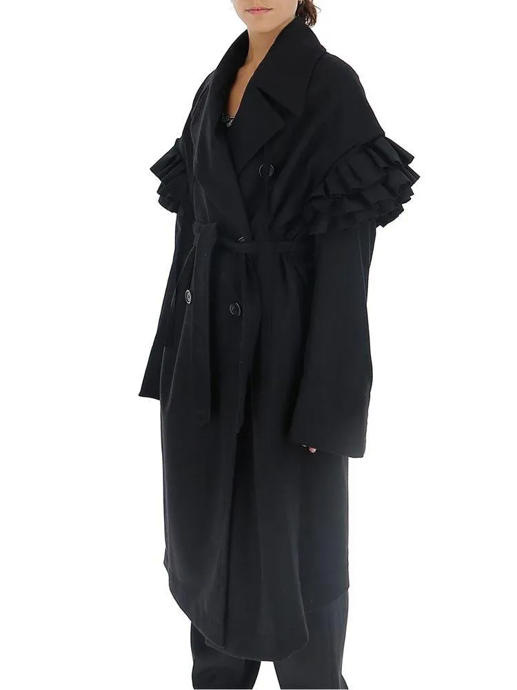 Ann Demeulemeester Ruffle Trim Double-Breasted Trench Coat