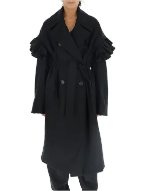 Ann Demeulemeester Ruffle Trim Double-Breasted Trench Coat