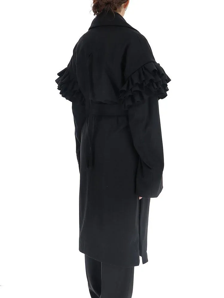 Ann Demeulemeester Ruffle Trim Double-Breasted Trench Coat