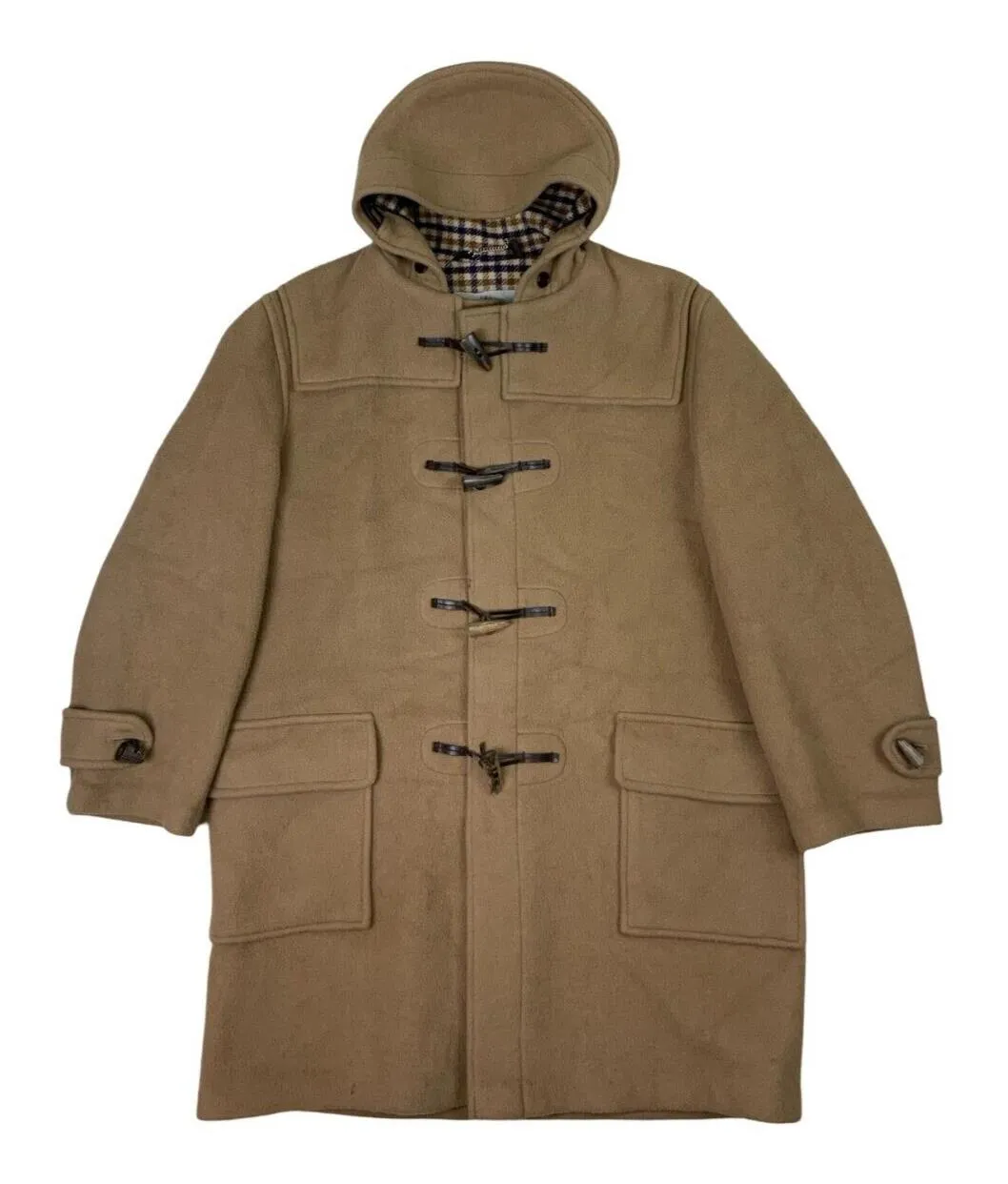 AQUASCUTUM WOLLEN HOODED BEIGE BROWN DUSTER COAT SIZE XL