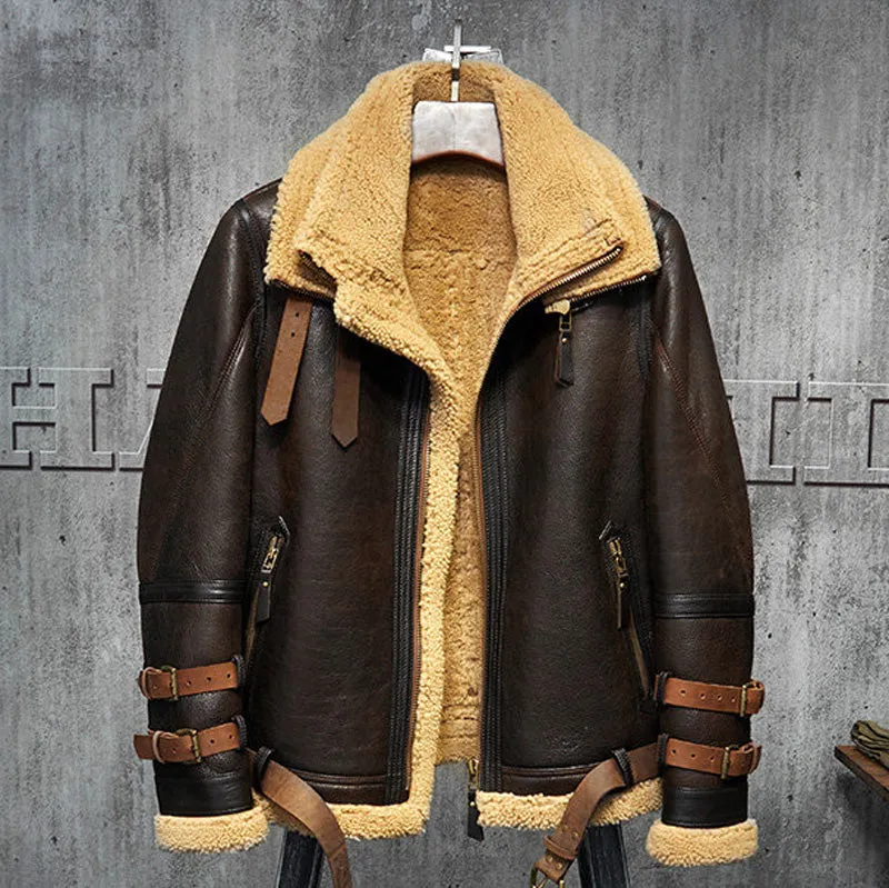 Australia Sherling Fur Short Leather Aviator Coat