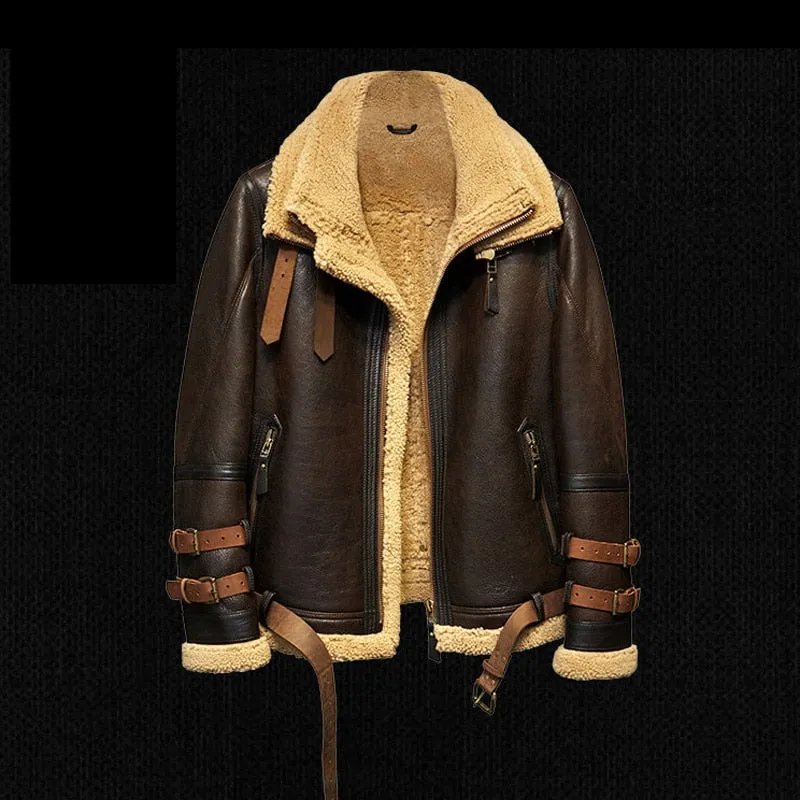 Australia Sherling Fur Short Leather Aviator Coat