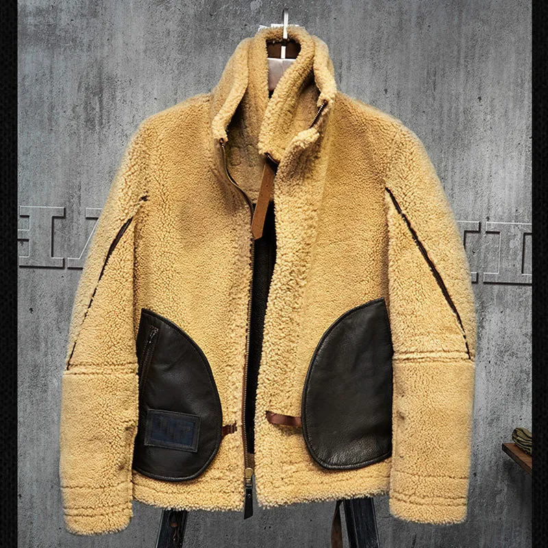 Australia Sherling Fur Short Leather Aviator Coat