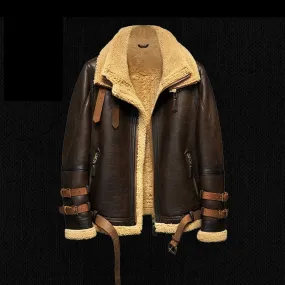 Australia Sherling Fur Short Leather Aviator Coat