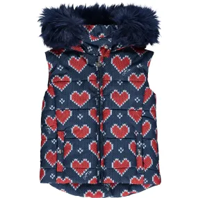 AW21 A Dee Girls Rose Navy Blue & Red Heart Print Gilet