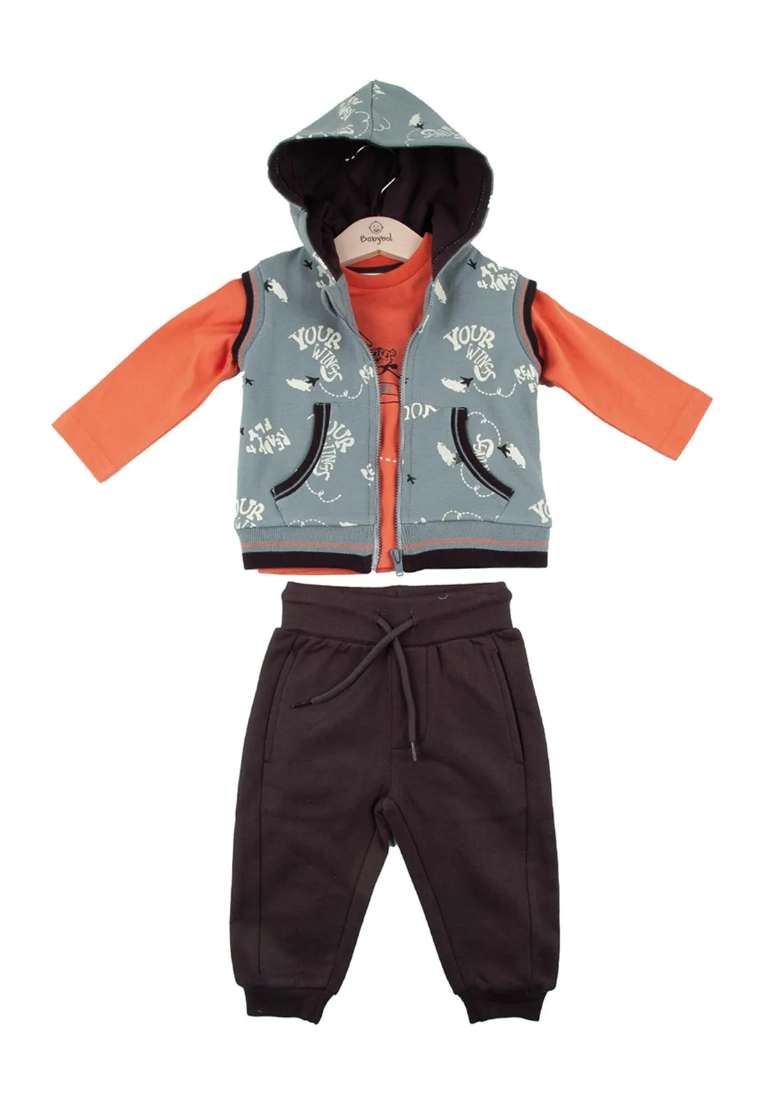 Babybol Baby Boy Ready To Fly 3 Piece Tracksuit, Grey