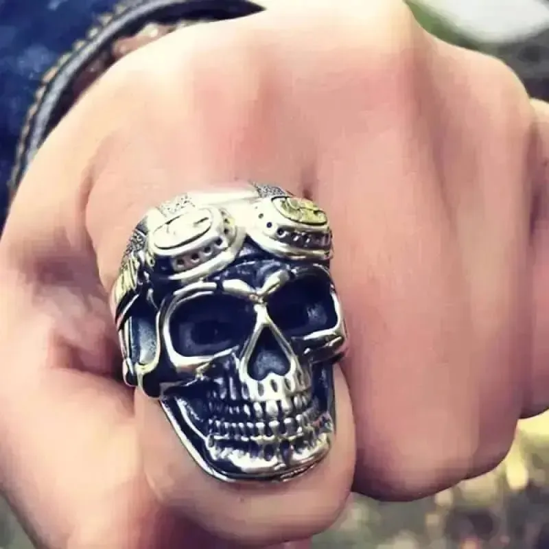 Bague motard - Tête de mort (Argent)