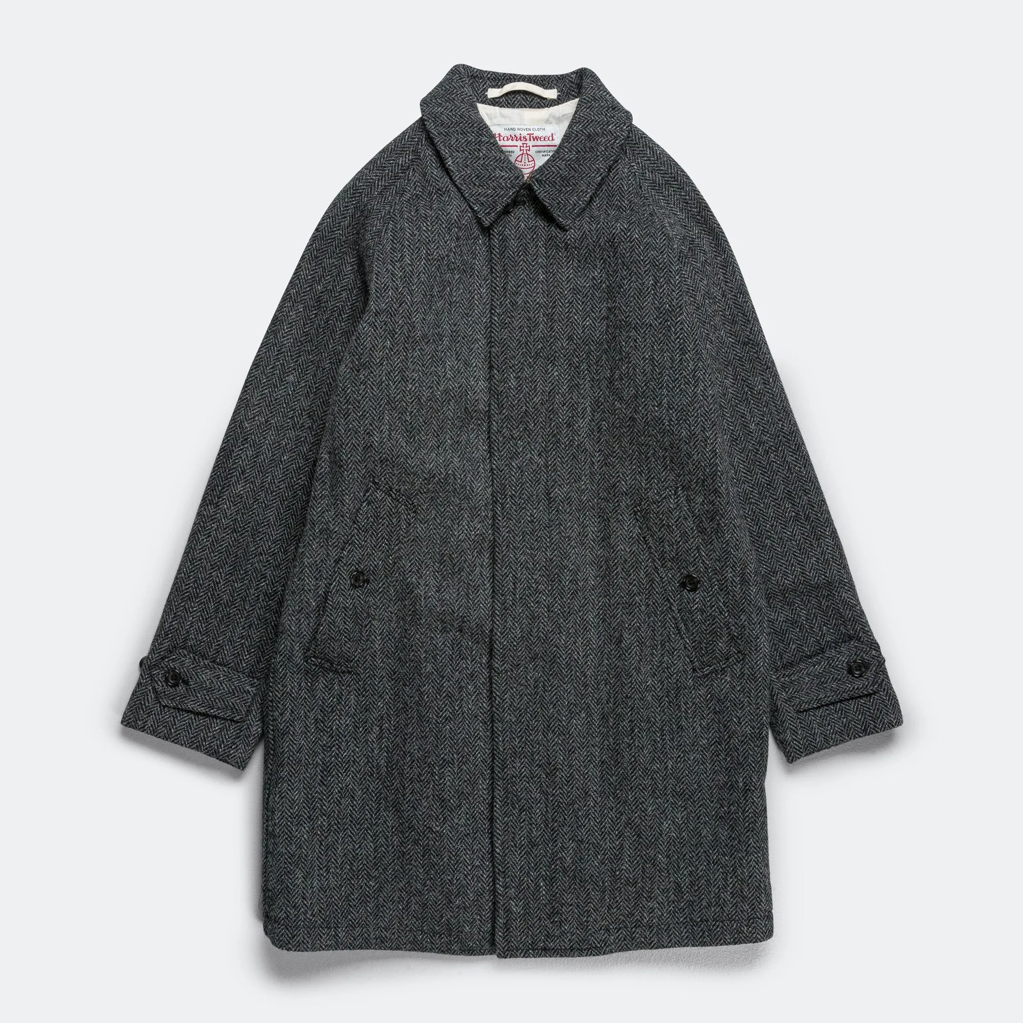 Bal Collar Coat Harris Tweed - Gray Herringbone