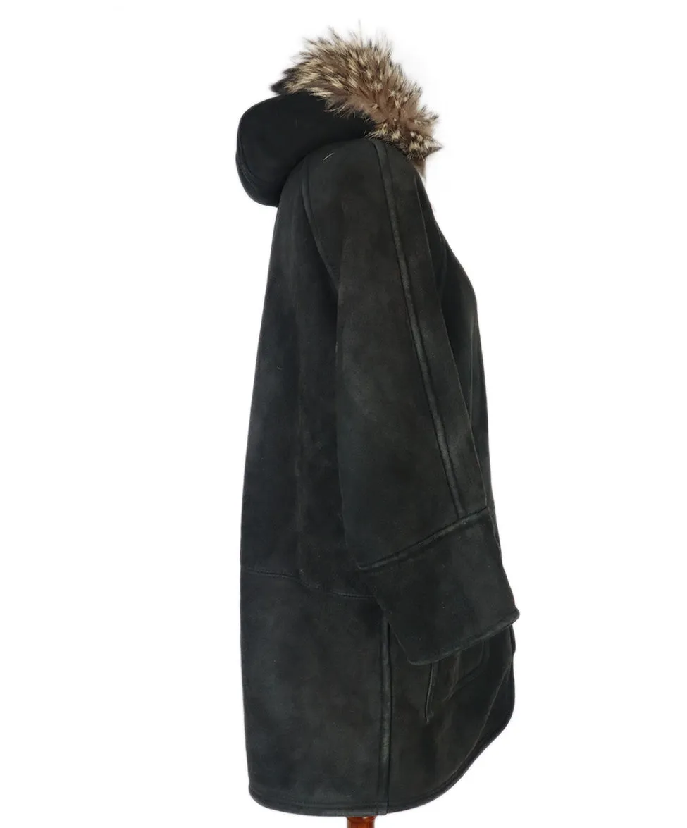 Bally Black Shearling Fur Trim Coat sz 6