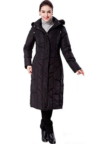 BGSD Women's "Tisha" Water Resistant Long Hooded Down Parka Coat - Black Medium