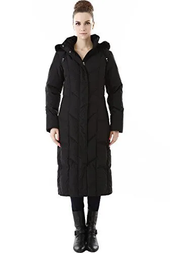 BGSD Women's "Tisha" Water Resistant Long Hooded Down Parka Coat - Black Medium