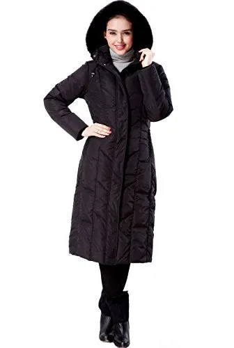 BGSD Women's "Tisha" Water Resistant Long Hooded Down Parka Coat - Black Medium