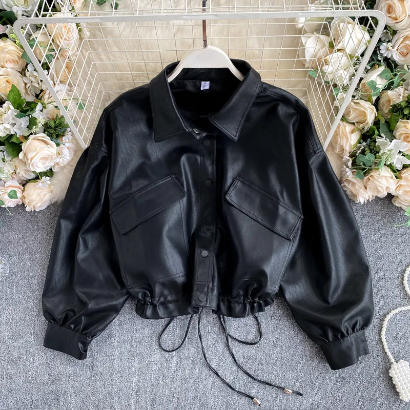 Black Long Sleeve Short Biker Jacket  245