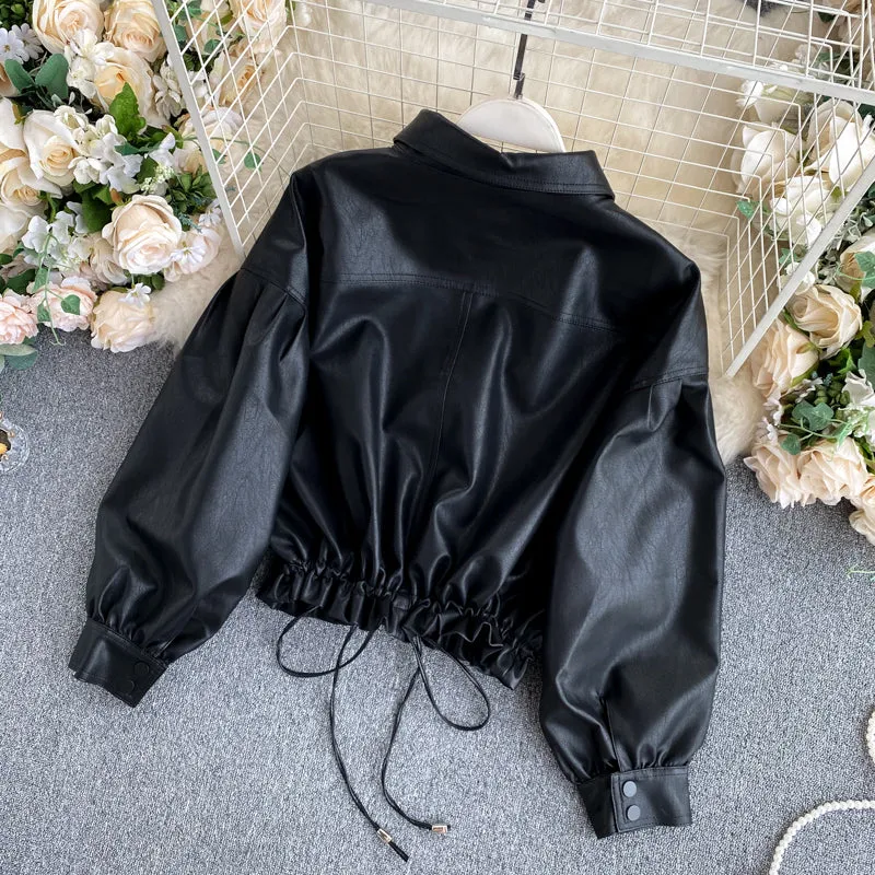 Black Long Sleeve Short Biker Jacket  245