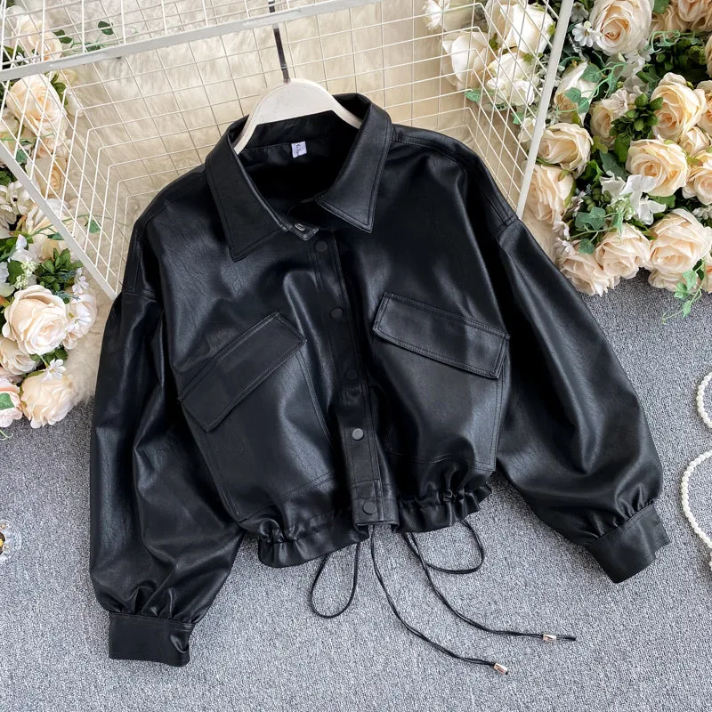 Black Long Sleeve Short Biker Jacket  245