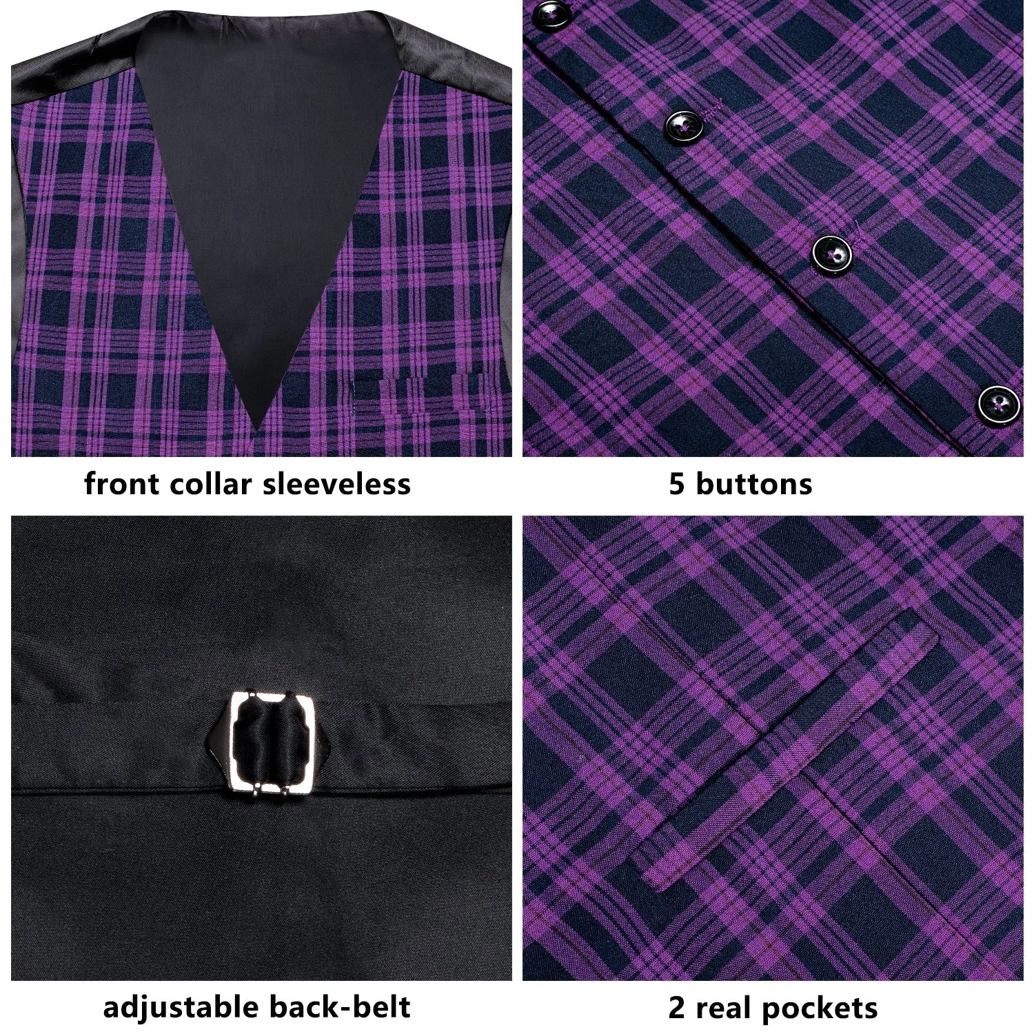 Black Purple Plaid Wool Splicing Jacquard Men's Vest