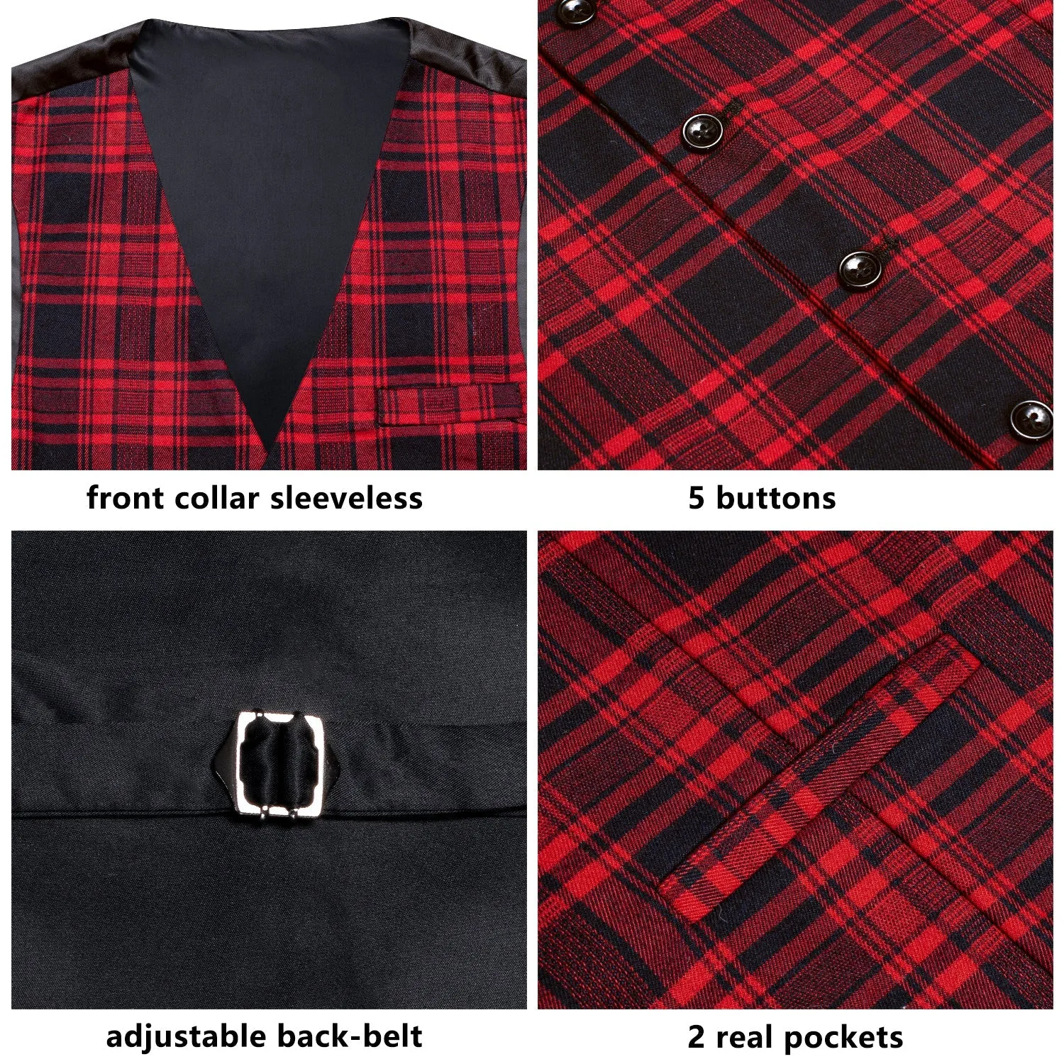 Black Red Plaid Wool Splicing Jacquard Men's Vest