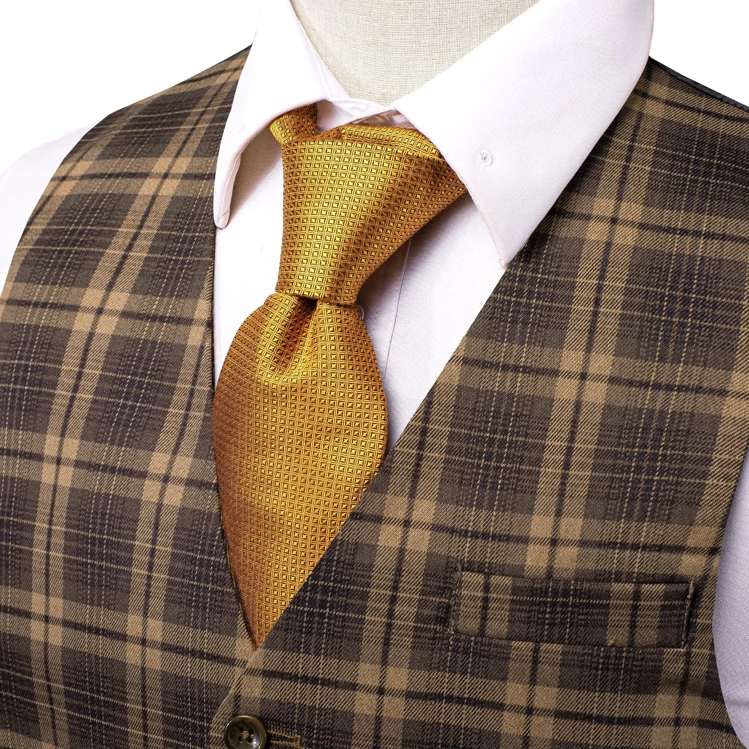 Brown Plaid Wool Splicing Jacquard Men's Vest