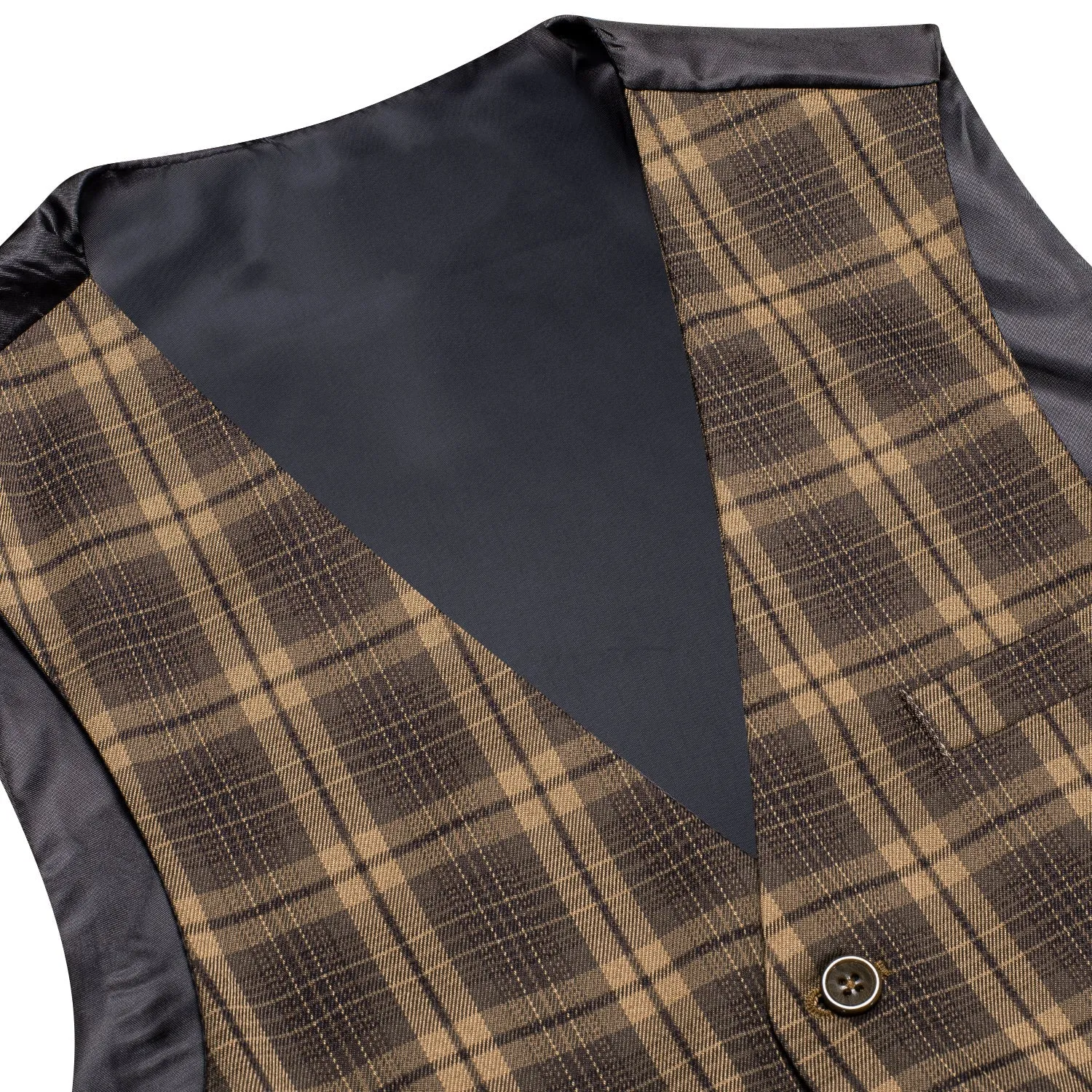 Brown Plaid Wool Splicing Jacquard Men's Vest