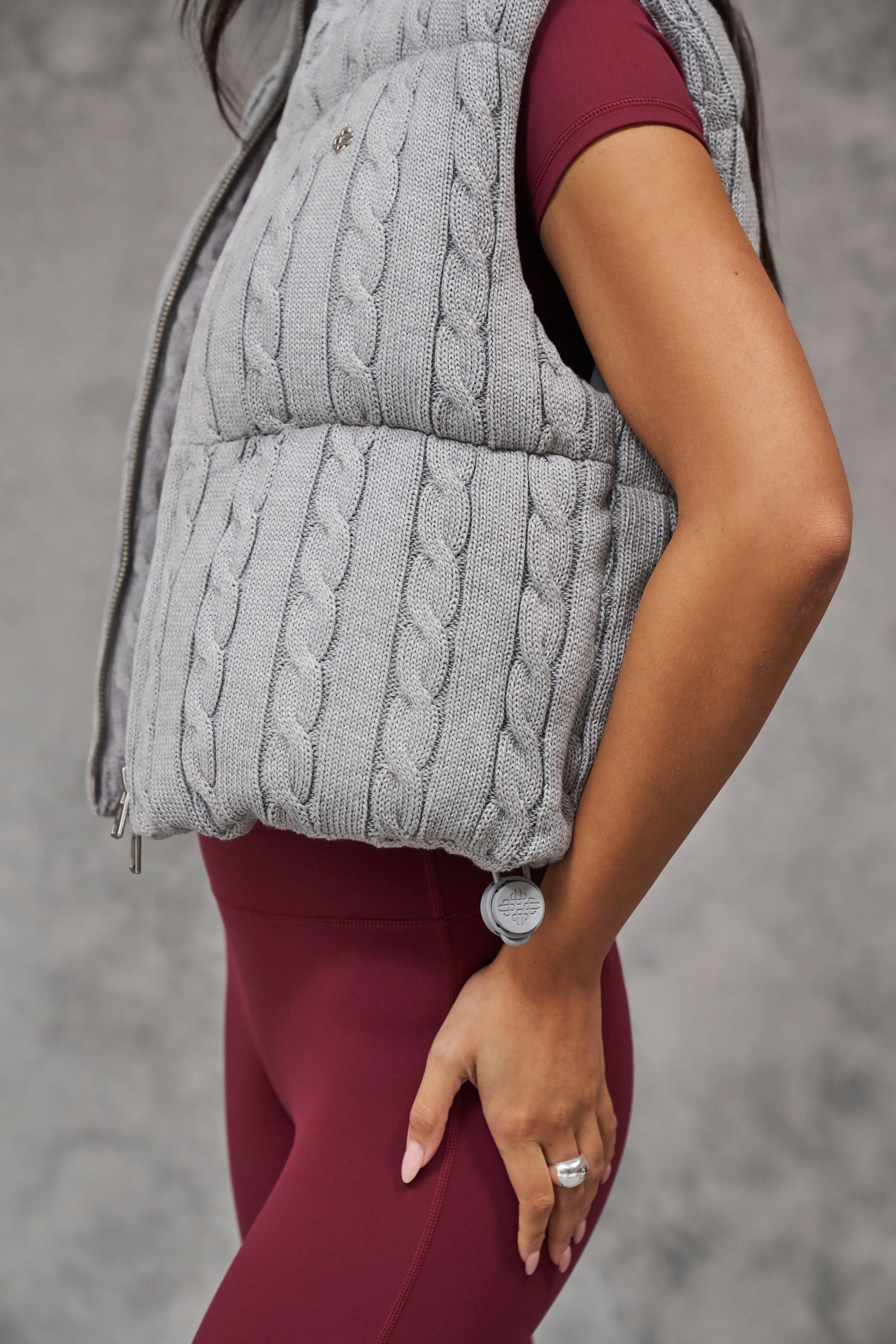 CABLE KNITTED GILET - GREY MARL