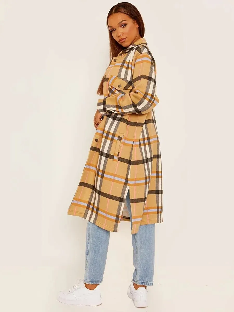 Camel Longline Check Jacket Shacket