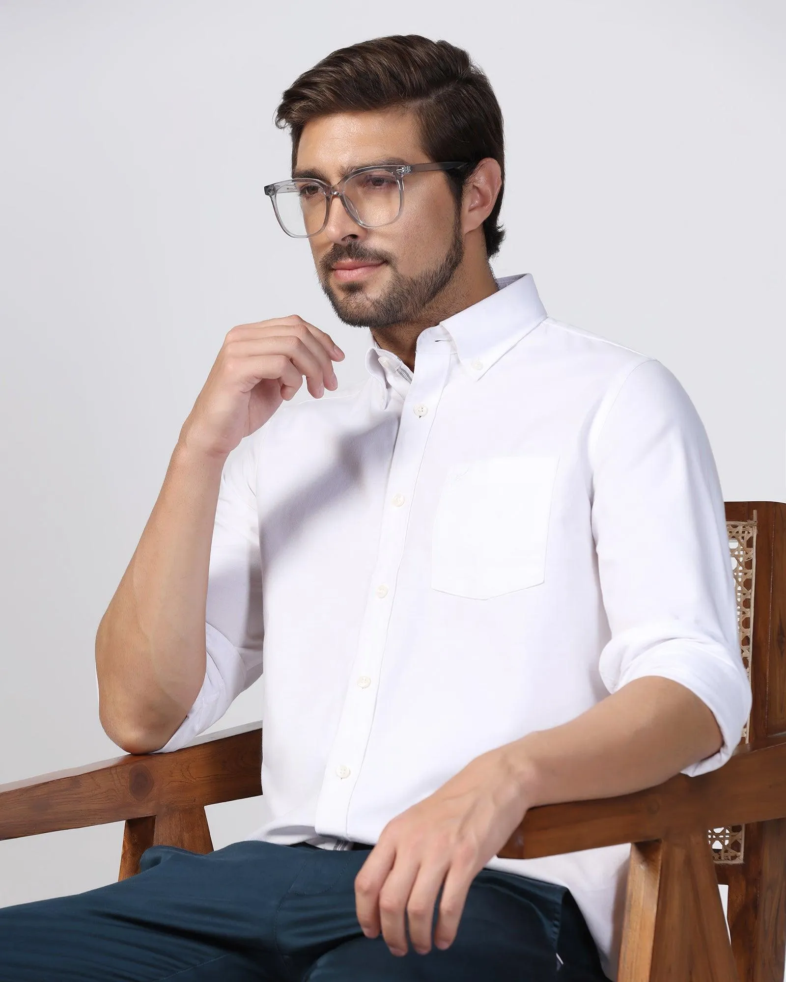 Casual White Solid Shirt - Solly