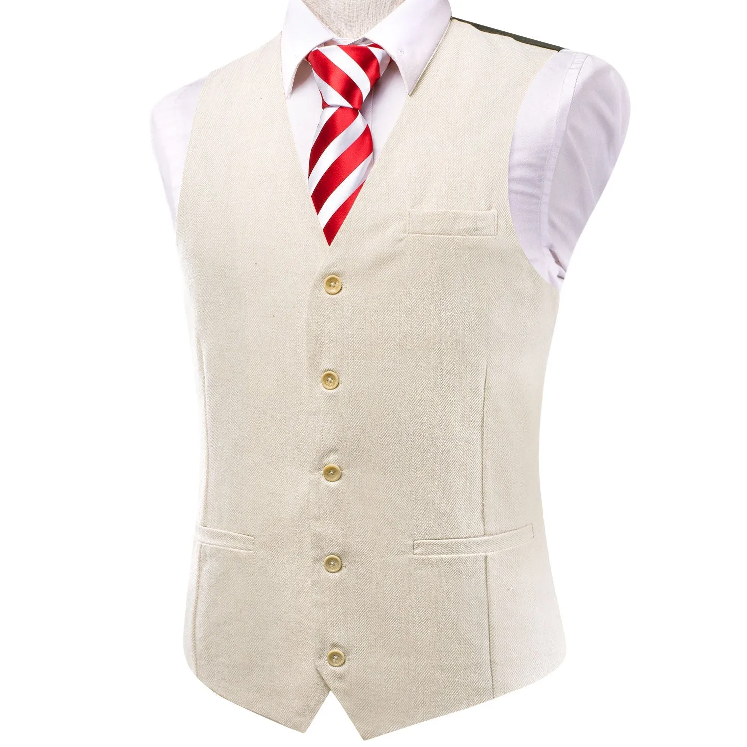 Champagne Solid Wool Splicing Jacquard Men's Vest