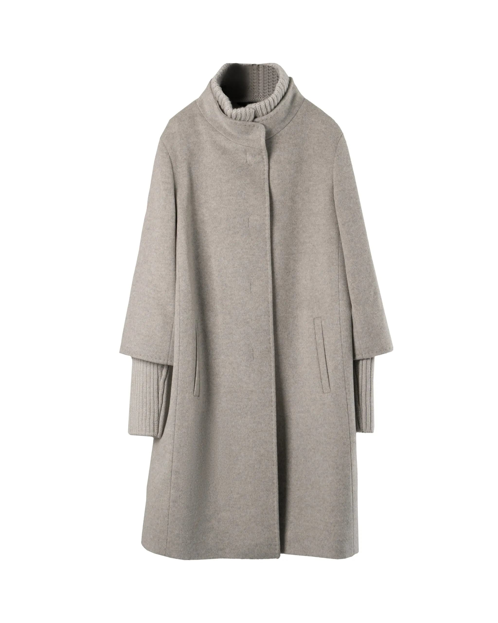 CINZIA ROCCA | 95CM KNITTED TRIM BIELLA-WOOL COAT