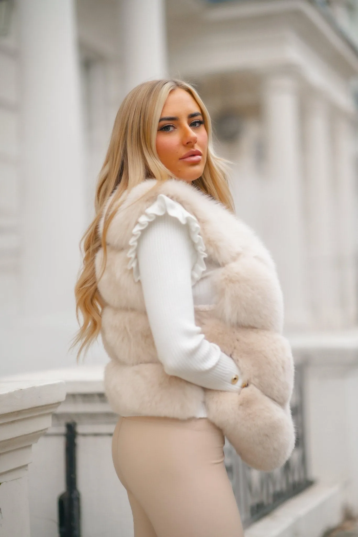 Cream Luxury Fur 4 Row Gilet