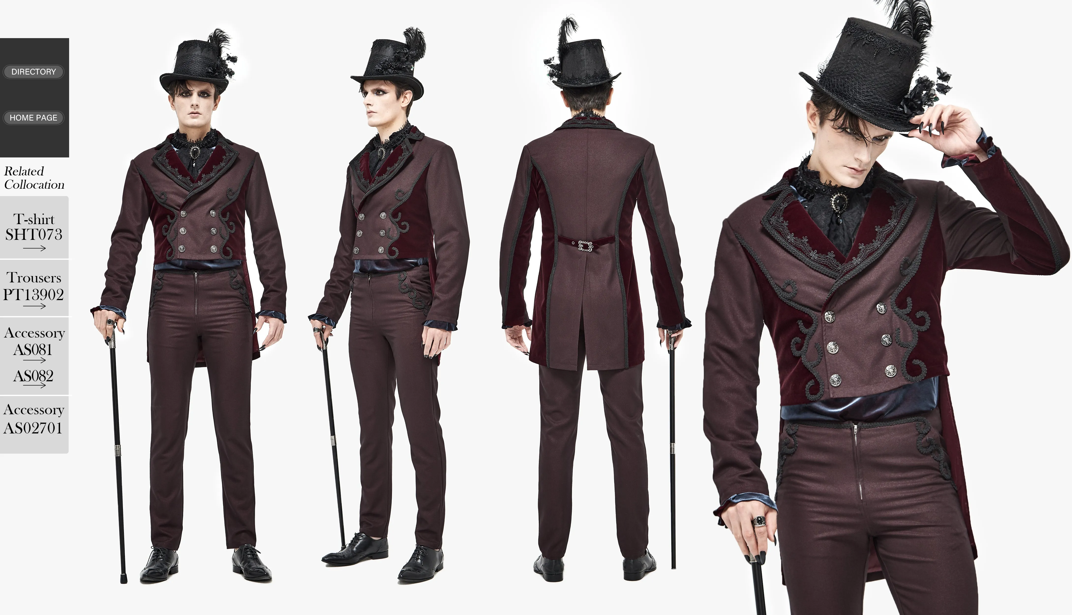 CT17402 wine Gothic men dress coat