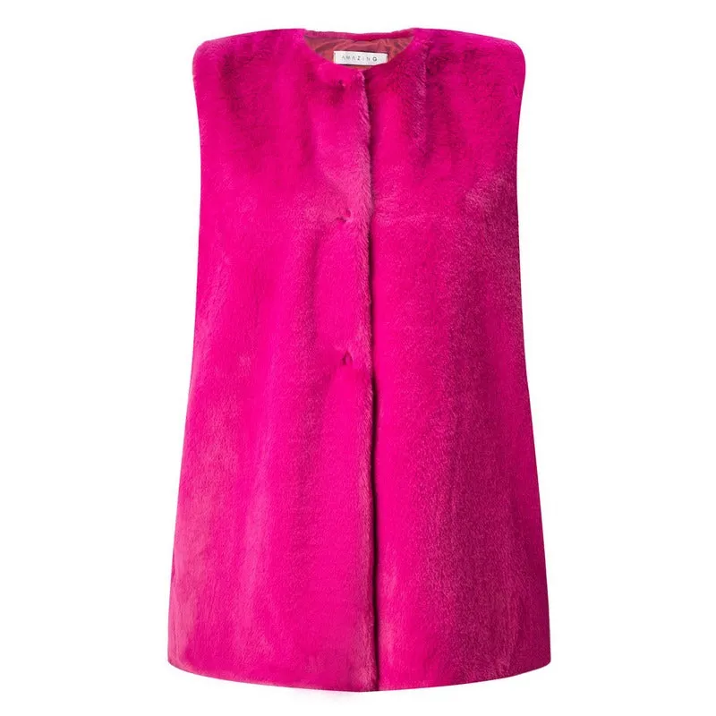 Cuddle Faux Fur Gilet in Magenta