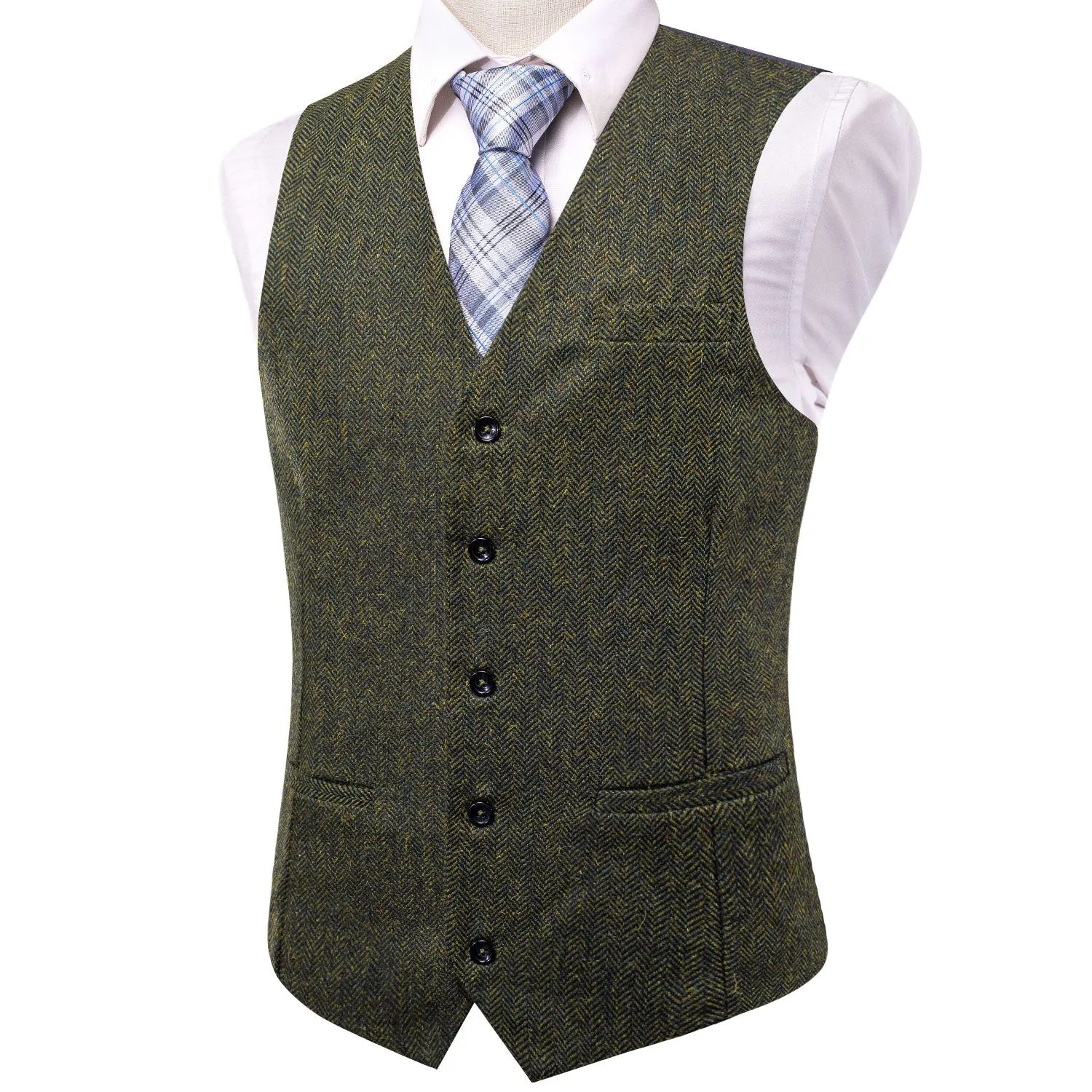 Dark Green Solid Wool Splicing Jacquard Men's Vest