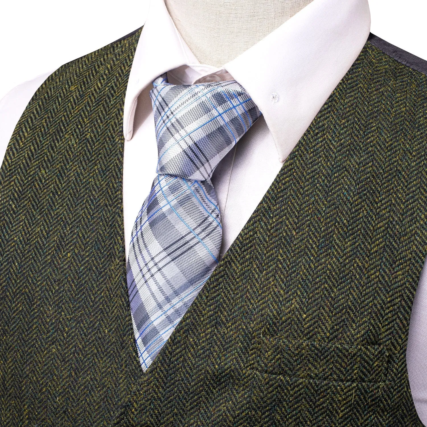 Dark Green Solid Wool Splicing Jacquard Men's Vest