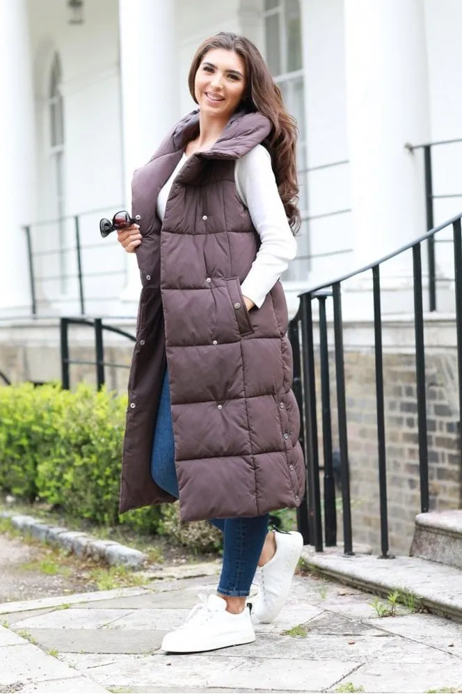 Double Second Brown Long Lux Wrap Gilet Puffer