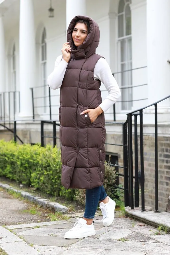 Double Second Brown Long Lux Wrap Gilet Puffer