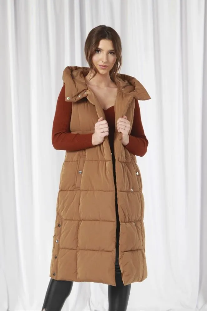 Double Second Camel Long Lux Wrap Gilet Puffer