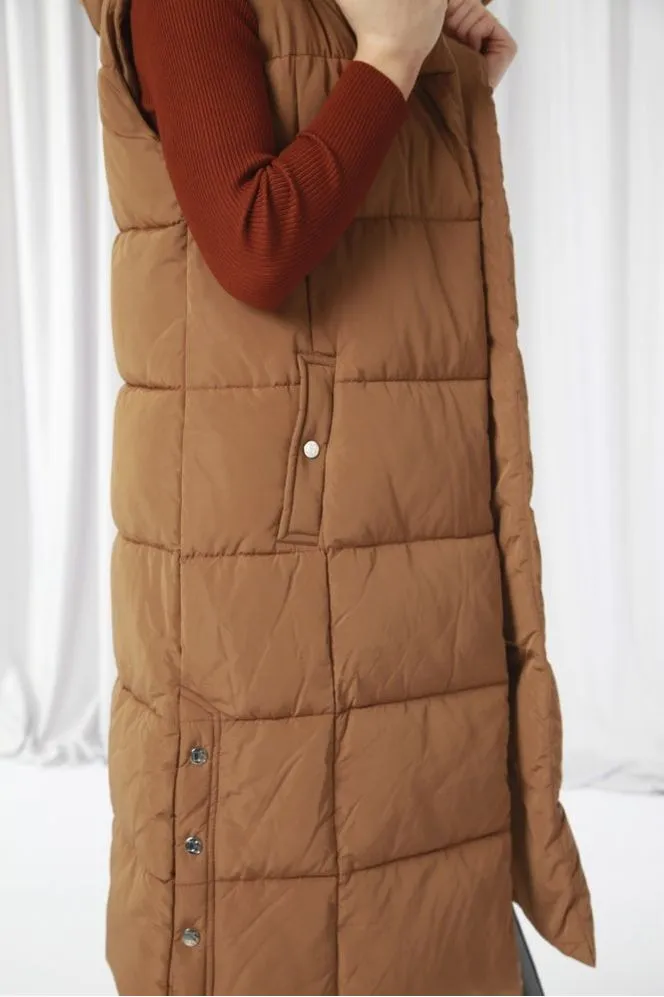 Double Second Camel Long Lux Wrap Gilet Puffer