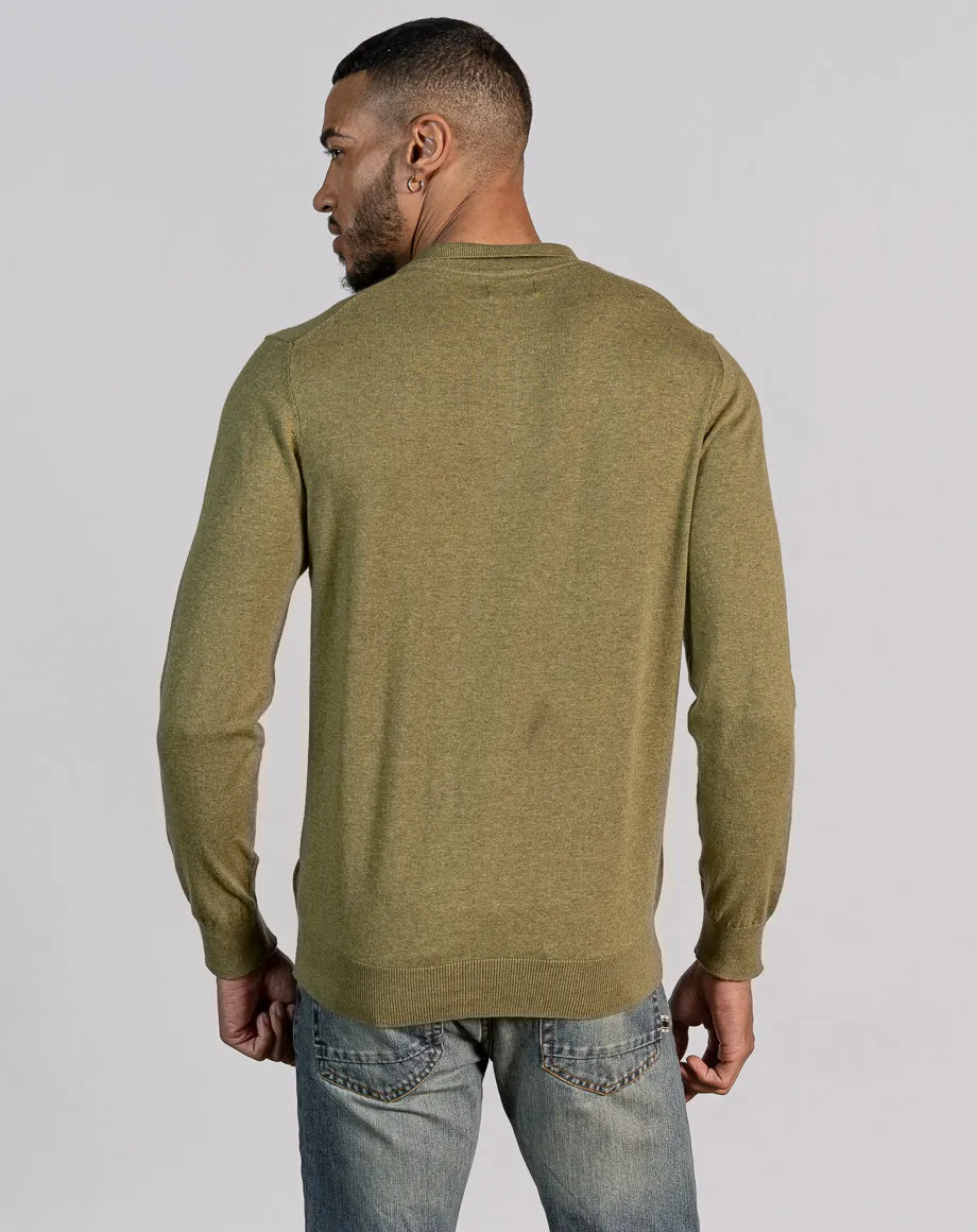 ESSENTIAL LONG SLEEVE ZIPPED POLO TOP - LIGHT KHAKI MARL