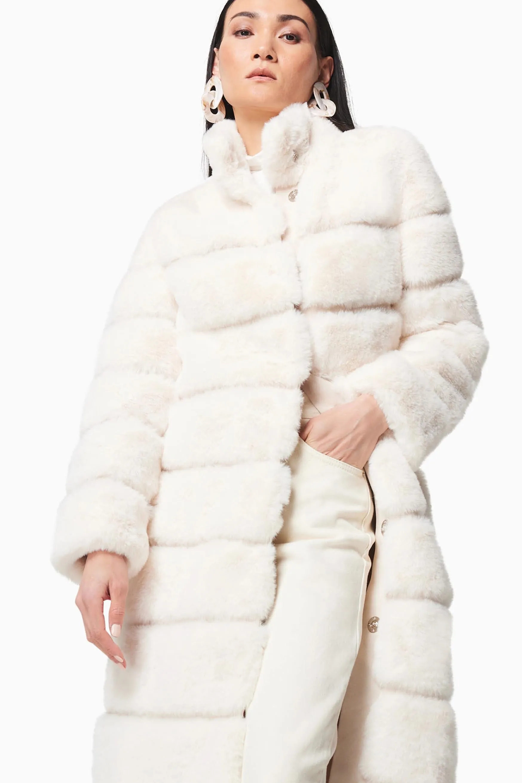 Faux Fur Long Coat - Ivory