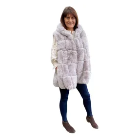 Faux Fur Long Hooded Gilet Powder Grey