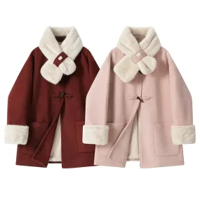 Faux Fur Trim Luxurious Wool Coat