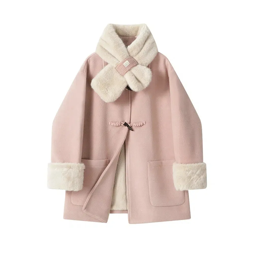 Faux Fur Trim Luxurious Wool Coat